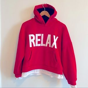 Unique red velvet boxy fit hoodie